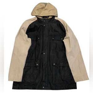 Blink Genuine Leather Colorblock Jacket XL Black Suede & Beige Hooded Parka